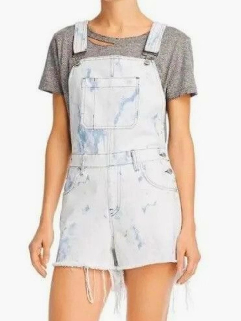 NWT Hudson Sloane Women’s XS Jeans Raw Hem Seeding Bleach Denim Shortalls
